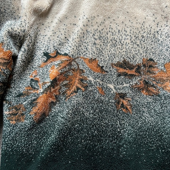 Vintage 90s White Stag Fall Leaf Pattern Hooded Fleece Fur Jacket Coat Size 1x - Picture 12 of 15